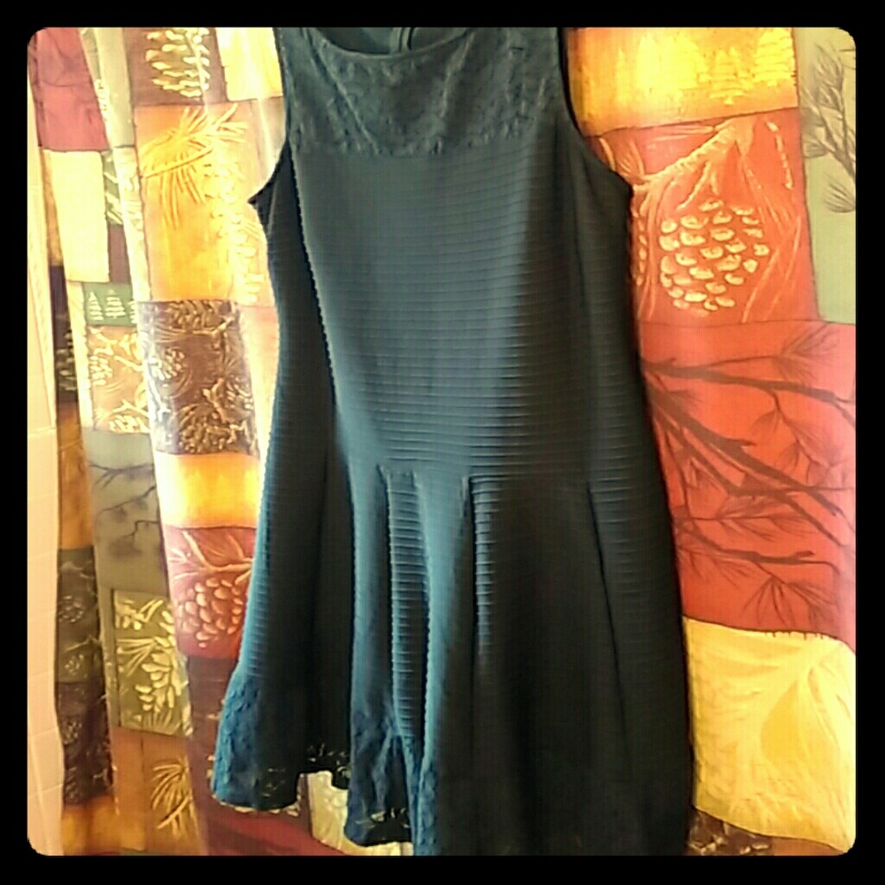 Black Lace Trimmed Sleeveless Cocktail Dress
